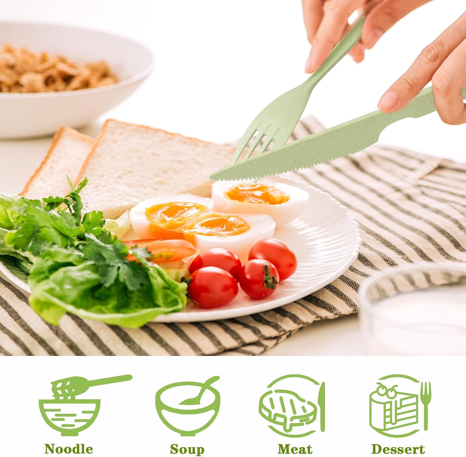 Large Camping Utensil Set – 4 Reusable Plastic Cutlery Sets with Carry Case