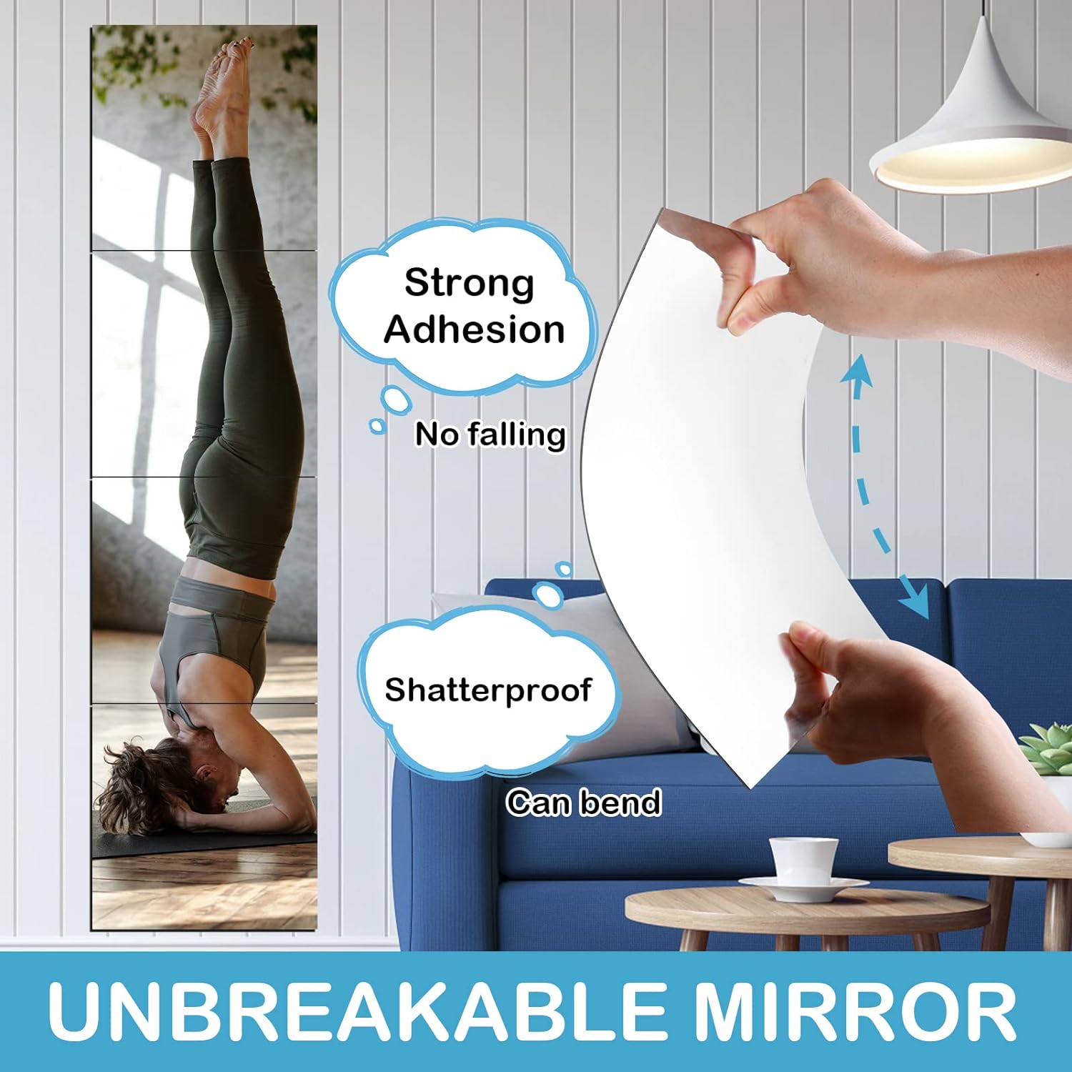 Unbreakable Full Length Wall Mirror Tiles – 4-Piece Acrylic Set