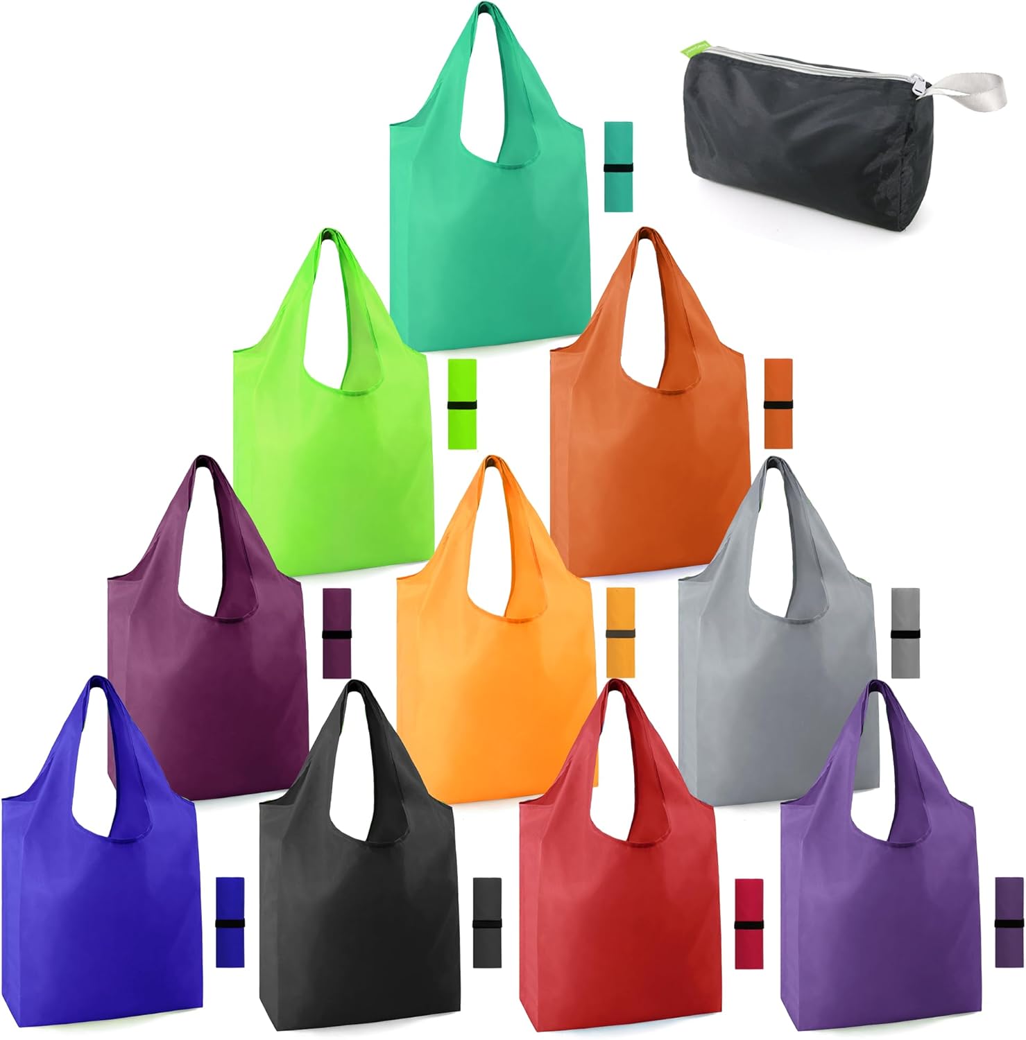 BeeGreen Reusable Grocery Bags – 10 Pack Extra Large Foldable