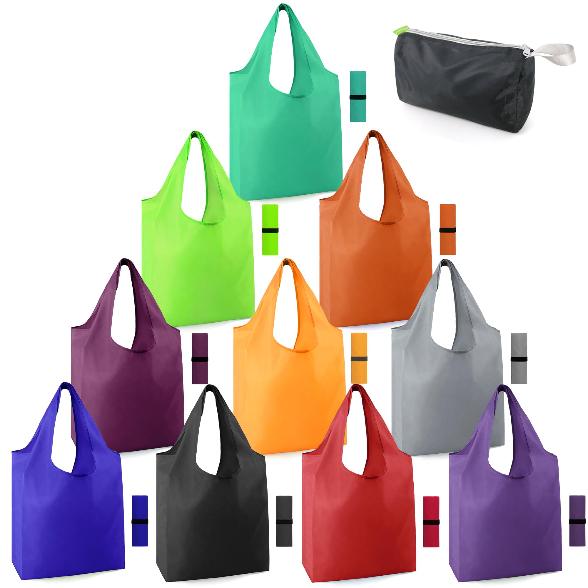 BeeGreen Reusable Grocery Bags – 10 Pack Extra Large Foldable