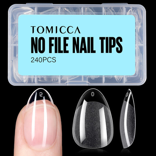 Short Almond Nail Tips – 240 Pcs Half Matte Soft Acrylic 12 Sizes Pre-Shaped Cover
