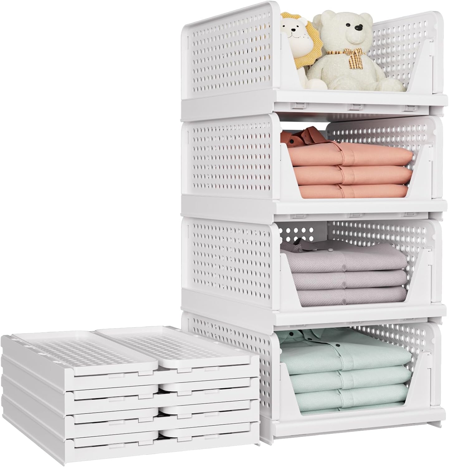 5-Pack Stackable Closet Storage Baskets – Foldable Storage Organizer