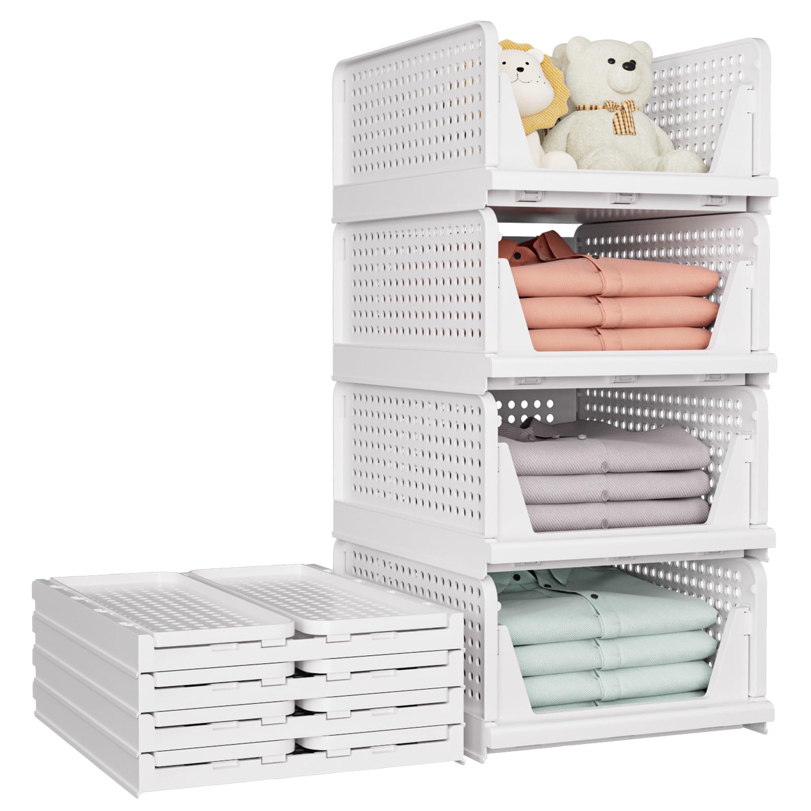 5-Pack Stackable Closet Storage Baskets – Foldable Storage Organizer
