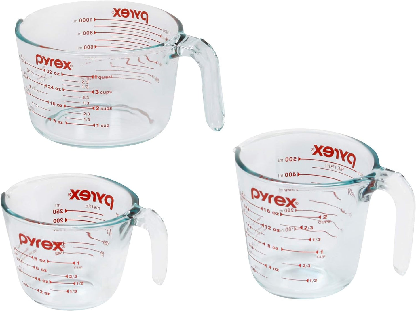 Pyrex Essentials (3-Pack) Glass Measuring Cups Set, (1, 2 & 4 Cup) Measuring Cups For Prepping, Baking and Cooking