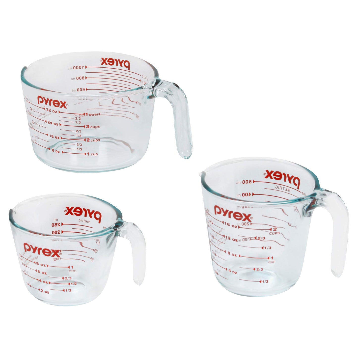 Pyrex Essentials (3-Pack) Glass Measuring Cups Set, (1, 2 & 4 Cup) Measuring Cups For Prepping, Baking and Cooking