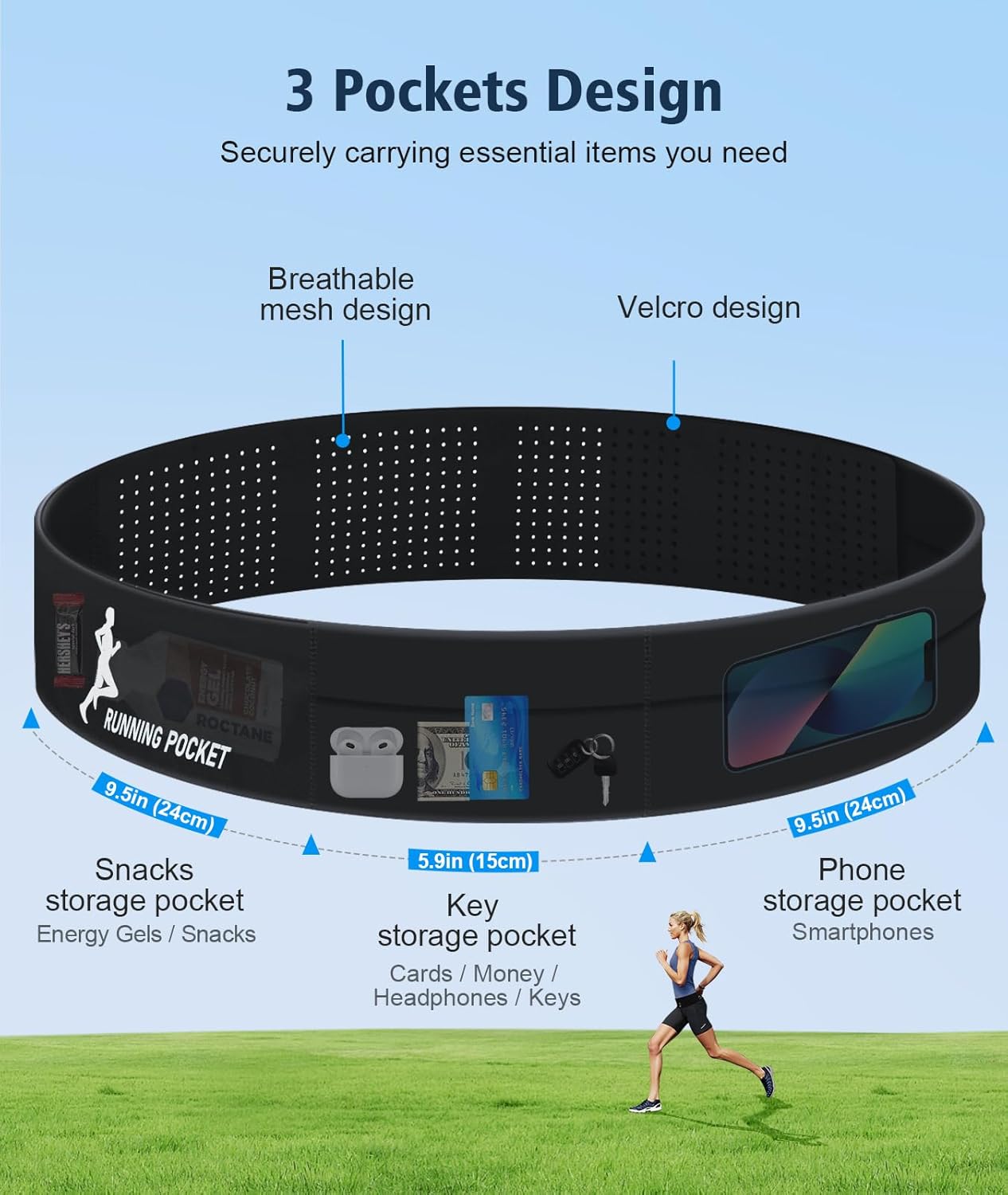 Belt with 3 Pockets – Adjustable Fanny Pack for Phones & Essentials