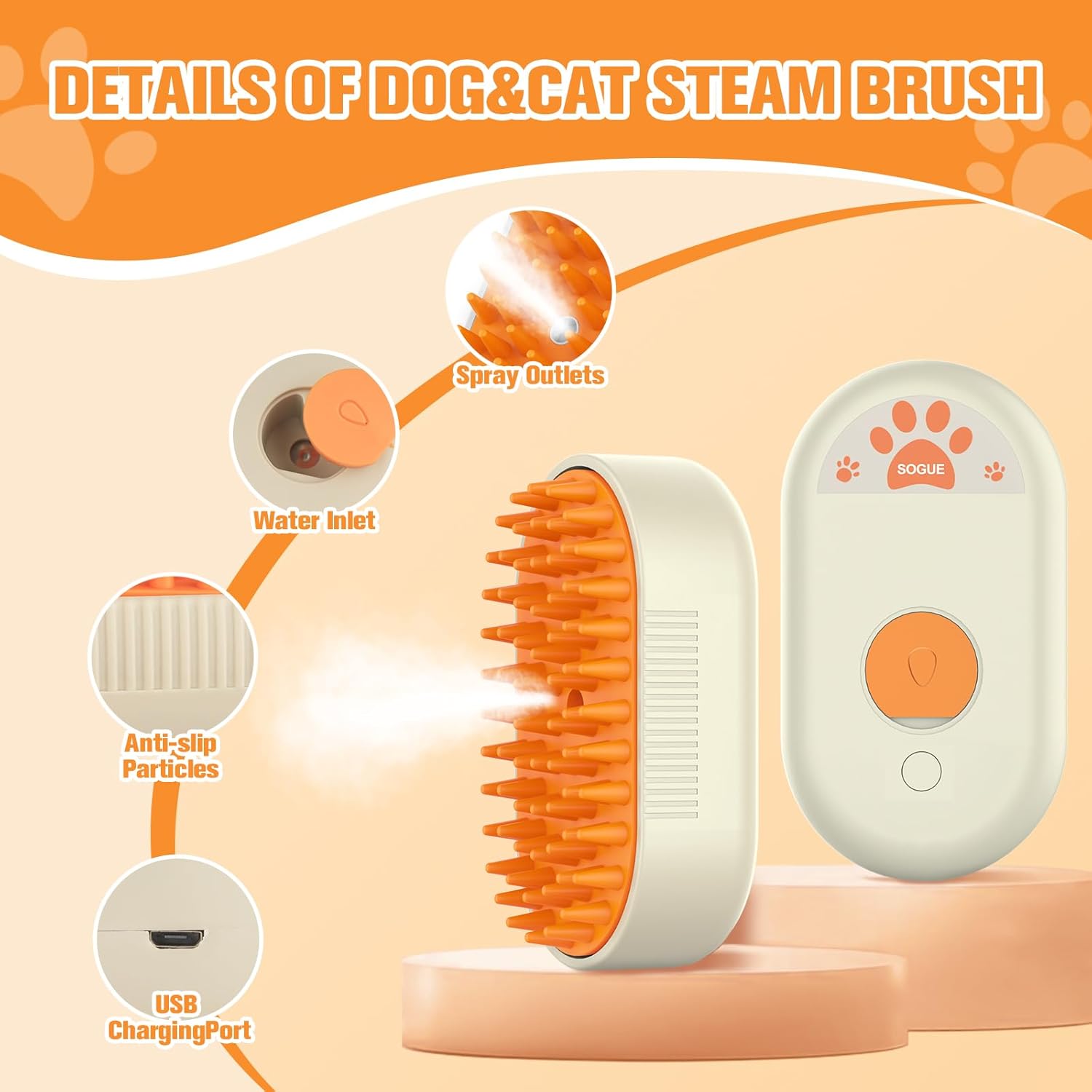 Steam Brush for Dogs & Cats – 3-in-1 Steamy Pet Brush for Shedding,