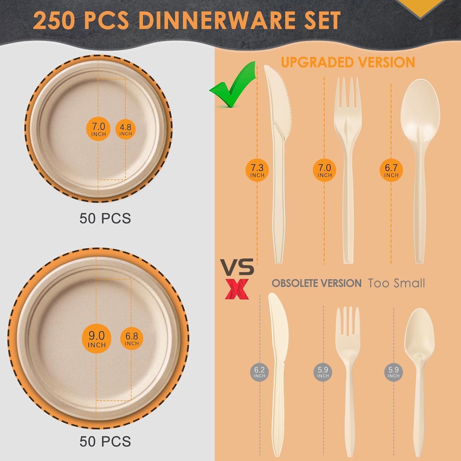 250 Pc Compostable Paper Plates & Utensils Set for Parties