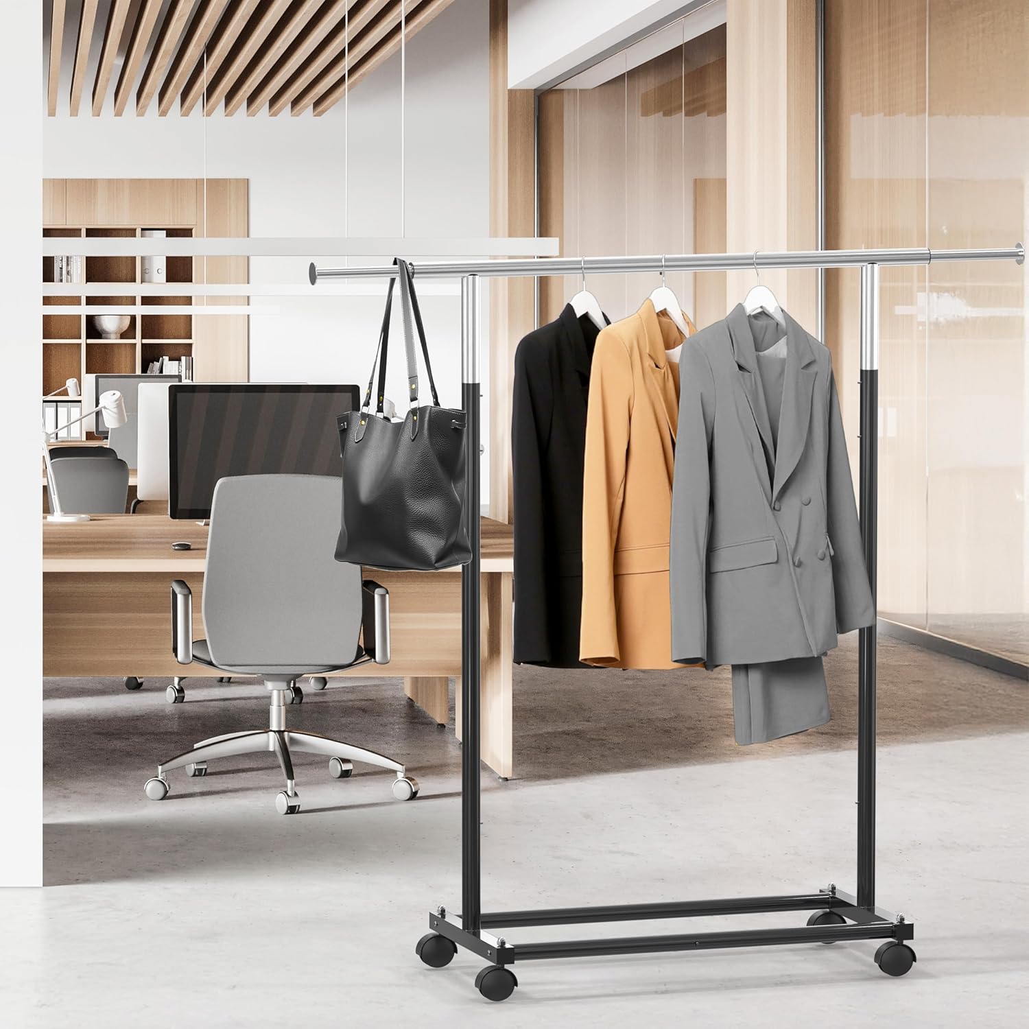 Adjustable Garment Rack with Extendable Rod – Heavy-Duty Steel Clothing