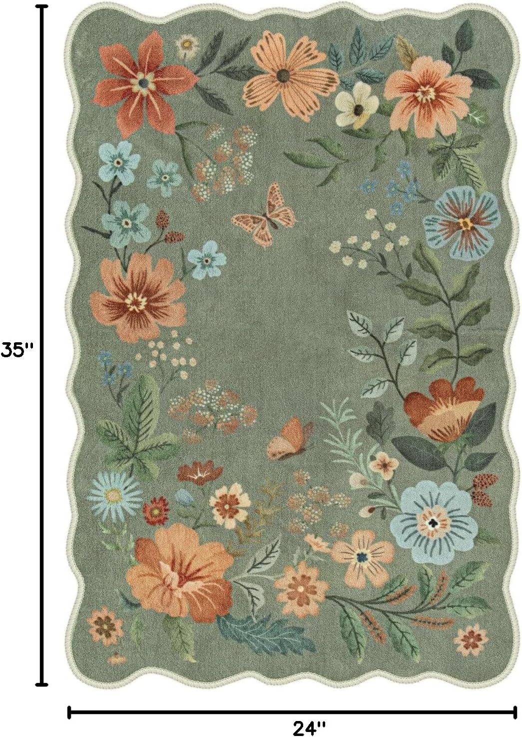 Floral 2x3 Green Rug – Washable Ultra-Thin Non-Slip Kitchen