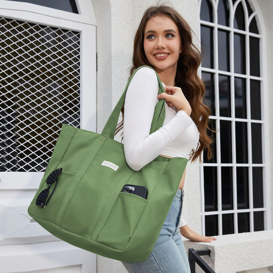 Large Canvas Tote Bag for Women – Everything Bag with Pockets & Laptop Sleeve