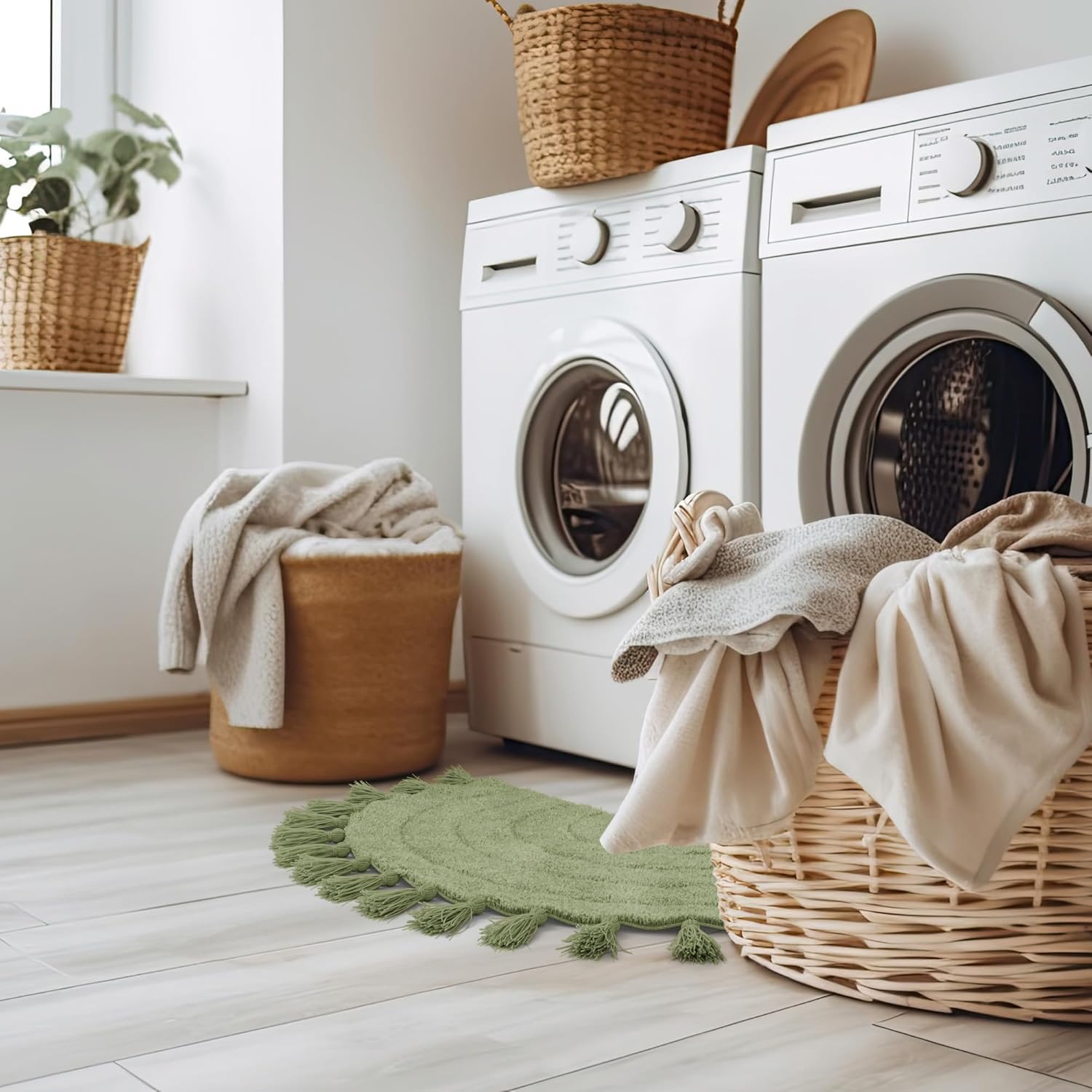 Boho Tassel Bath Rug – Soft Half Circle 100% Cotton Non-Slip Mat