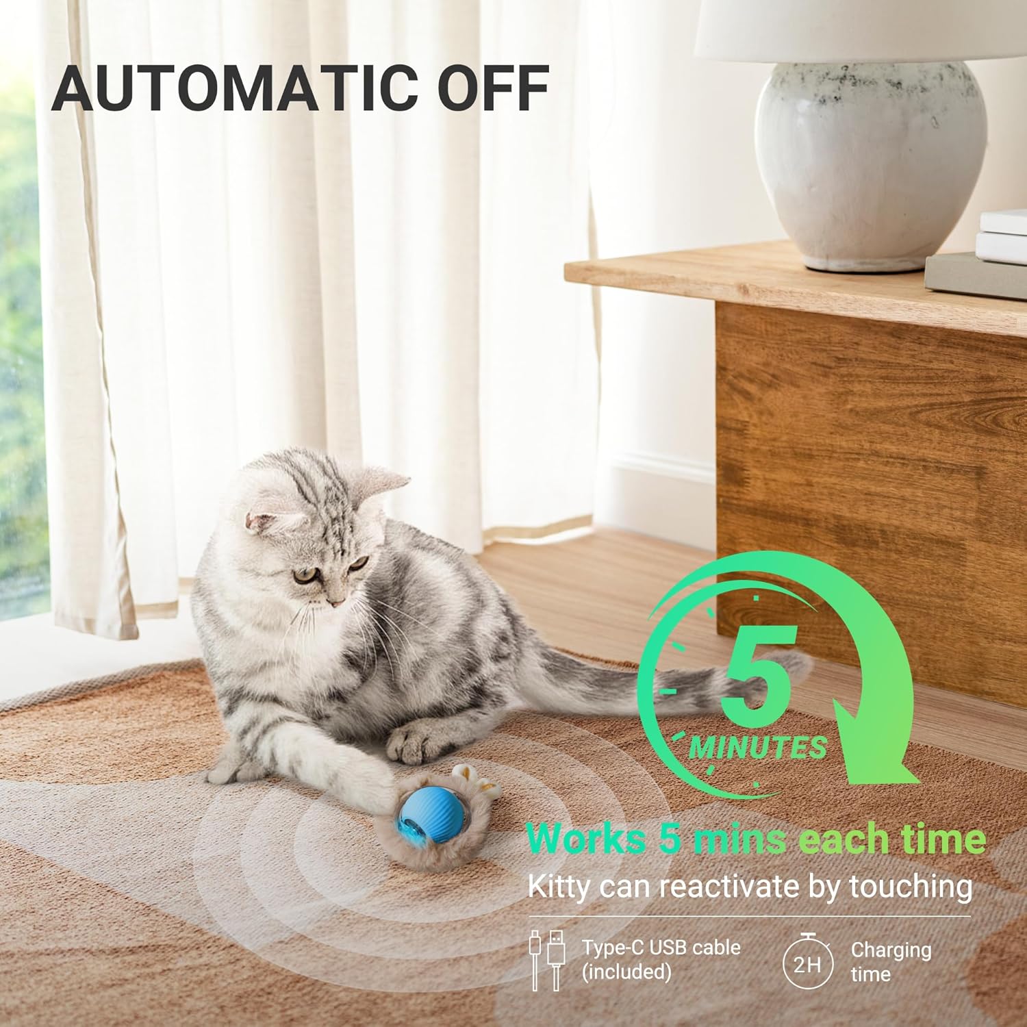Interactive Cat Toy for Indoors – Automatic Motion-Activated Rolling