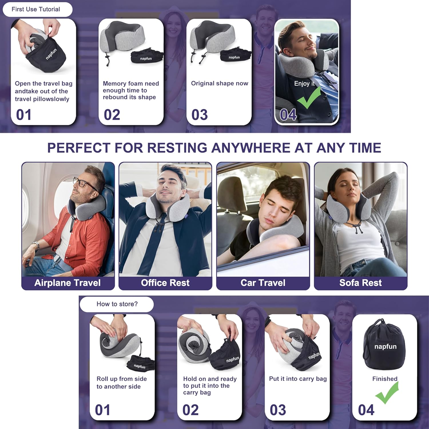 Memory Foam Travel Neck Pillow – Ergonomic Airplane Headrest