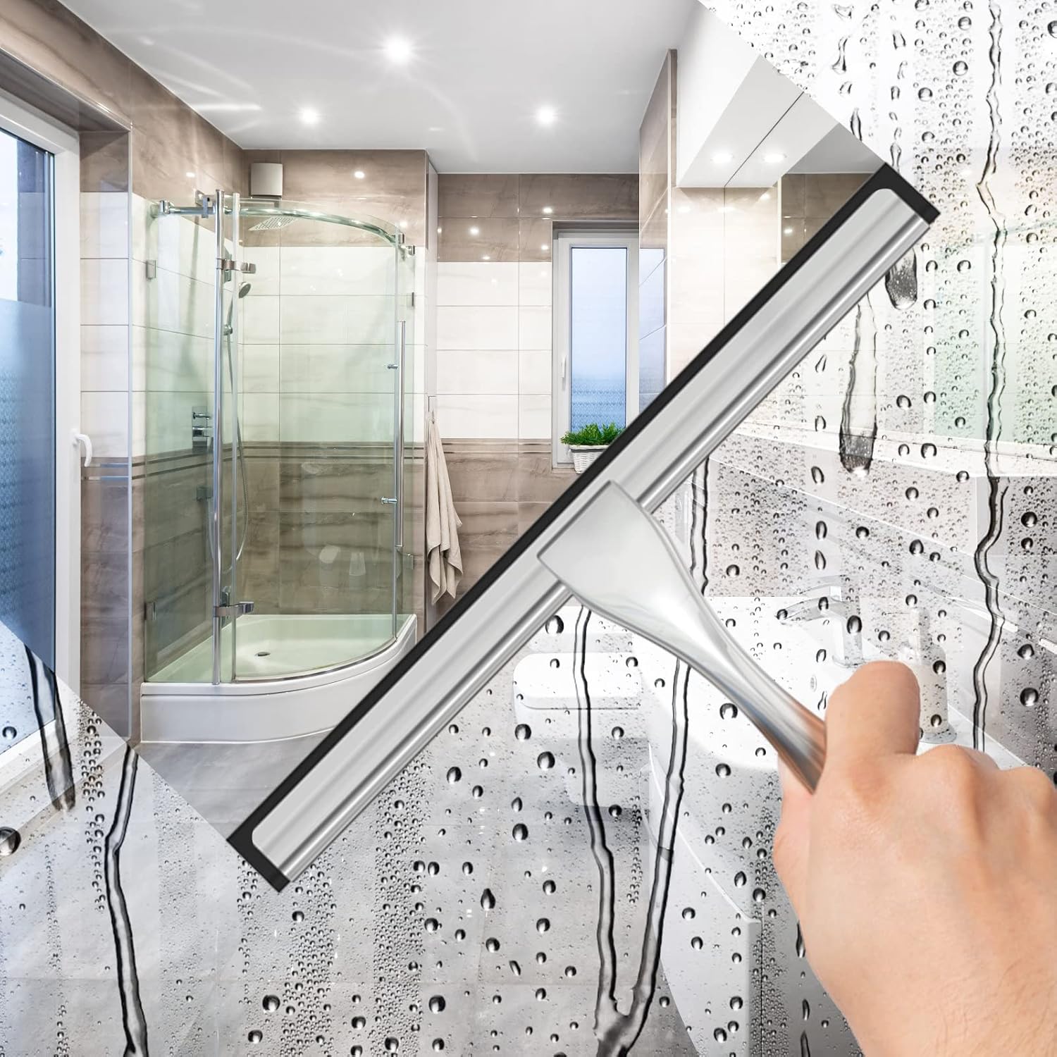All-Purpose Stainless Steel Shower Squeegee – Silver Window & Mirror