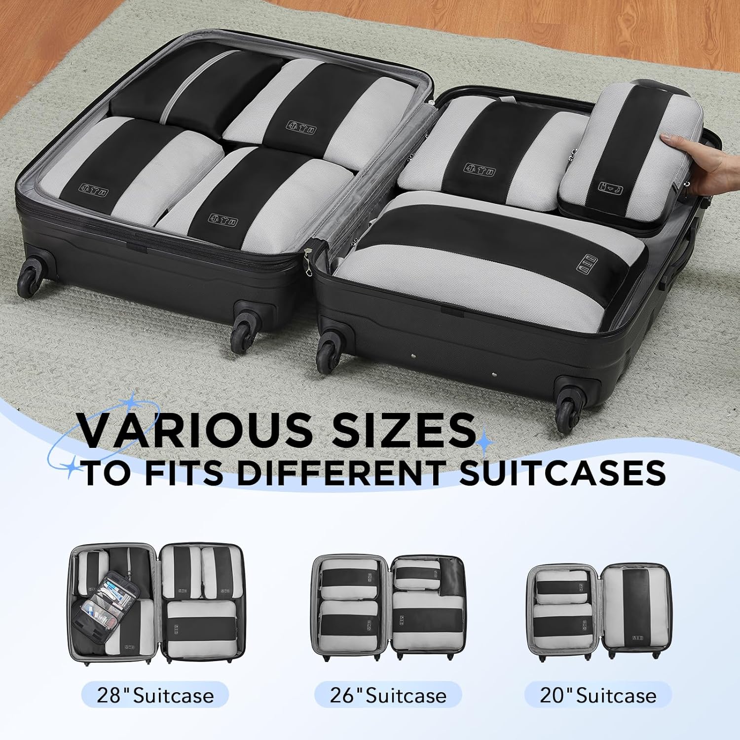 10-Piece Compression Packing Cubes Set – Expandable Travel Organizer Bags
