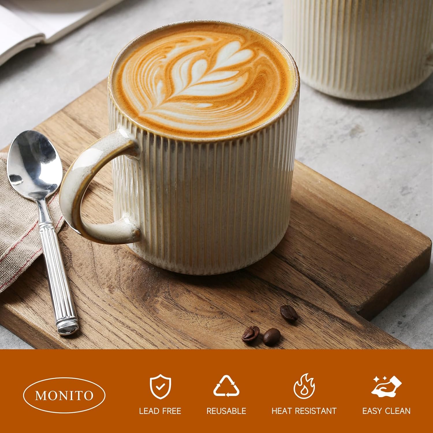 Set of 4 Ceramic Coffee Mugs – 16 oz Porcelain Cups with Large Handles