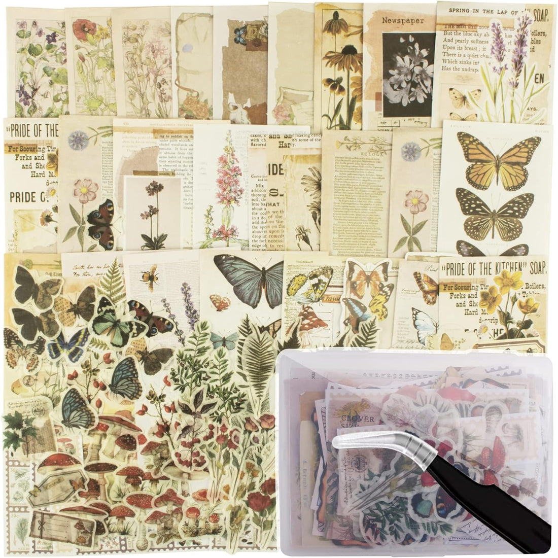 200 Vintage Scrapbook Stickers – Washi  Matte Set for Journals Crafts