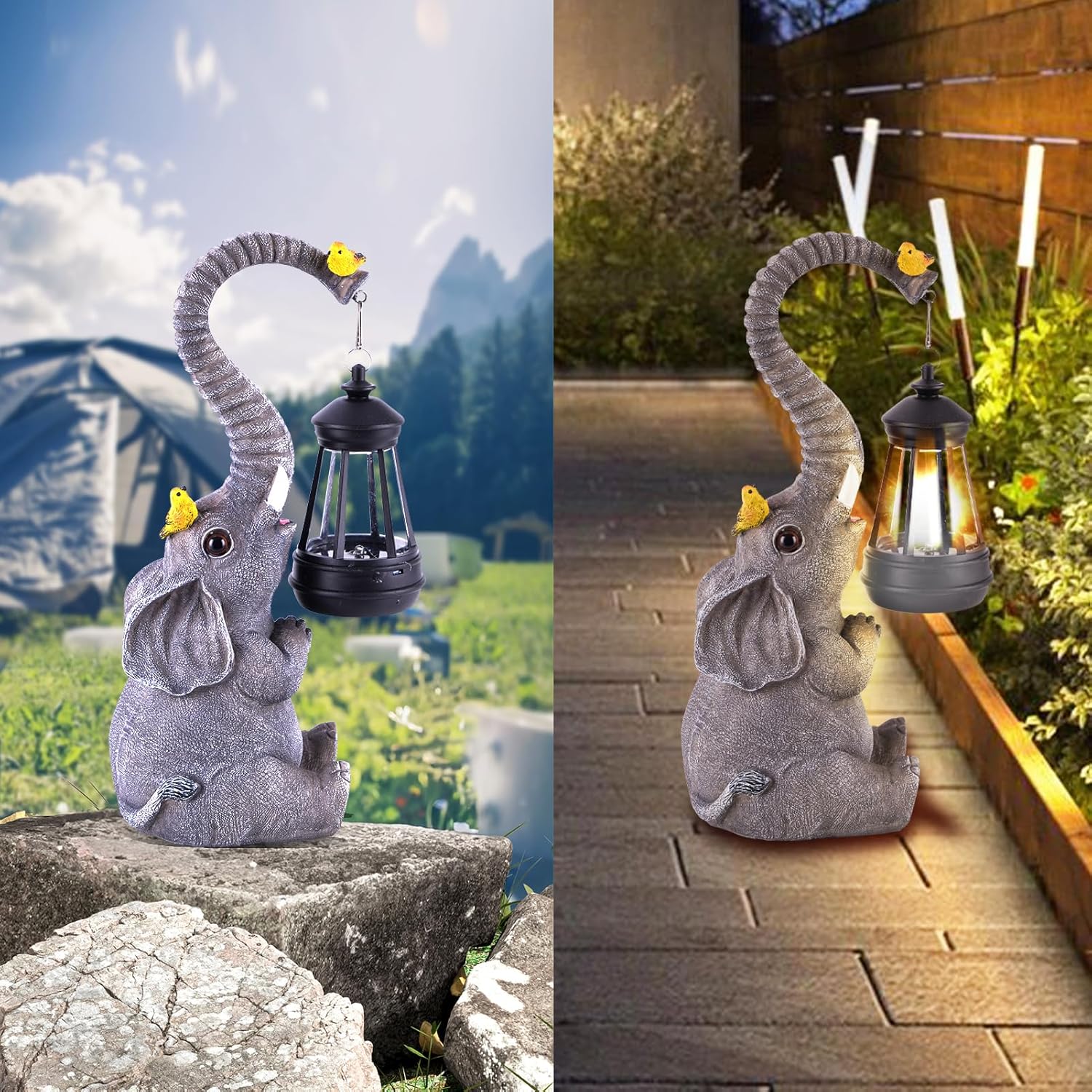 Solar Elephant  crafted  Garden Statue – Lighted Outdoor Resin Decor Symbol of Good Luck