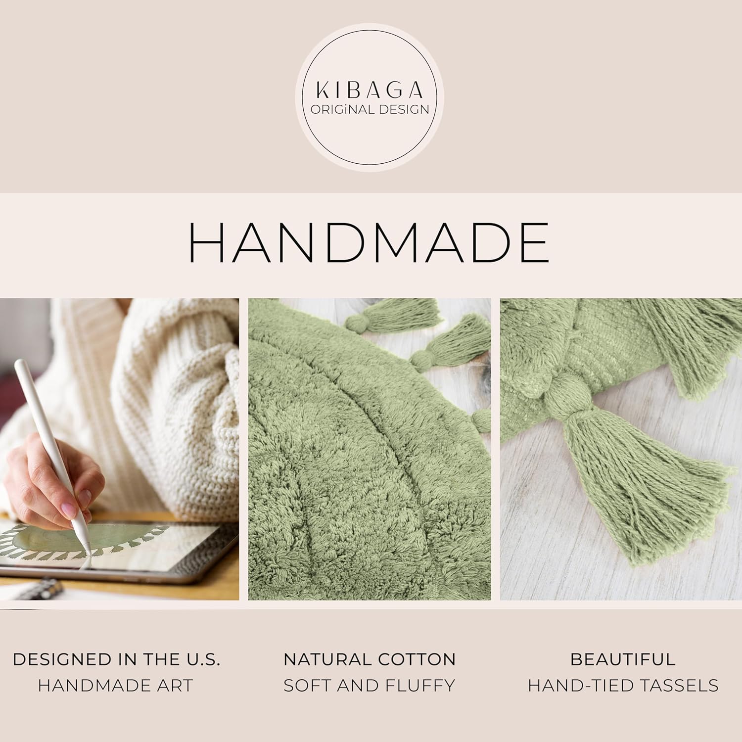 Boho Tassel Bath Rug – Soft Half Circle 100% Cotton Non-Slip Mat