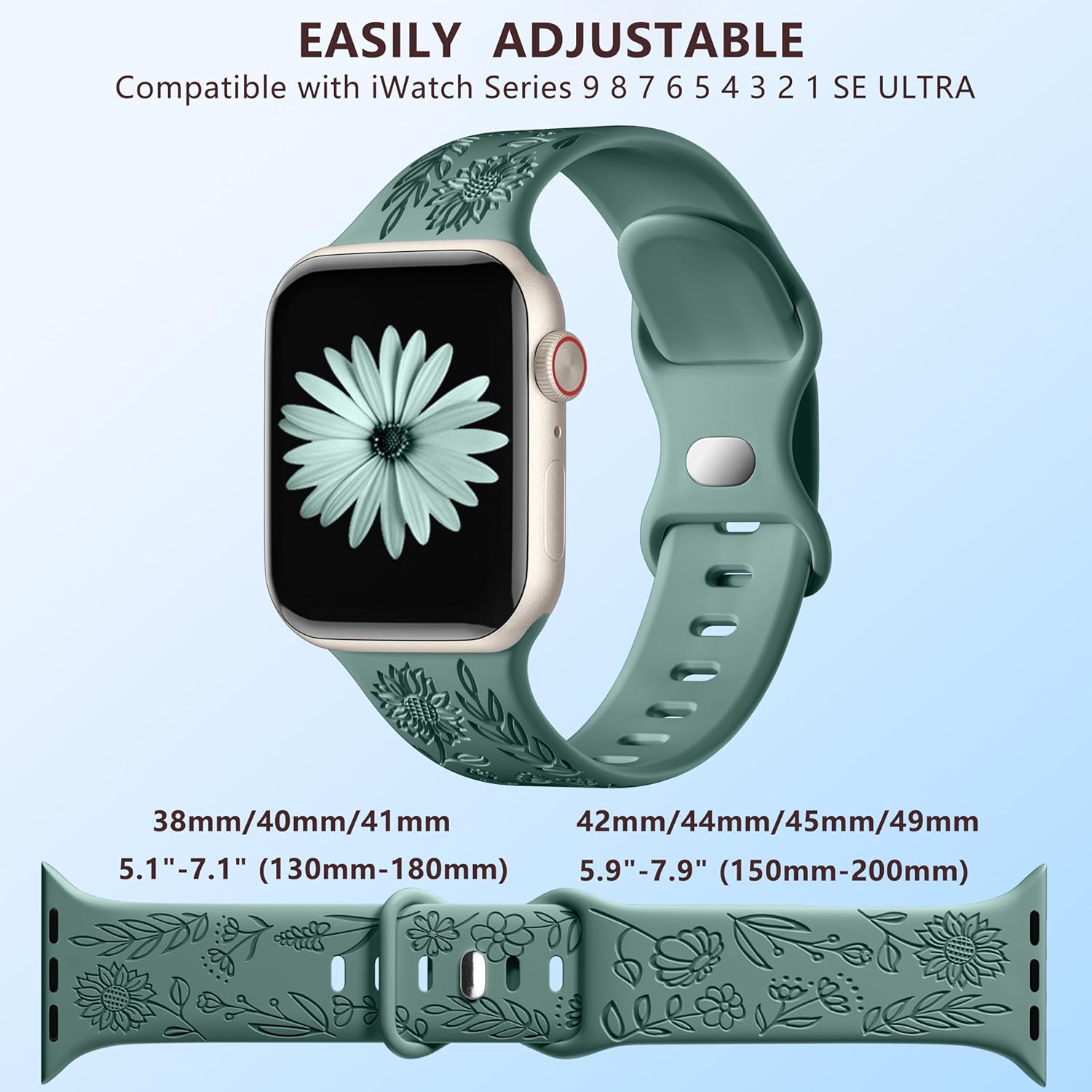 6-Pack Floral Engraved Silicone Bands for Apple Watch – Soft Sport Straps for Series