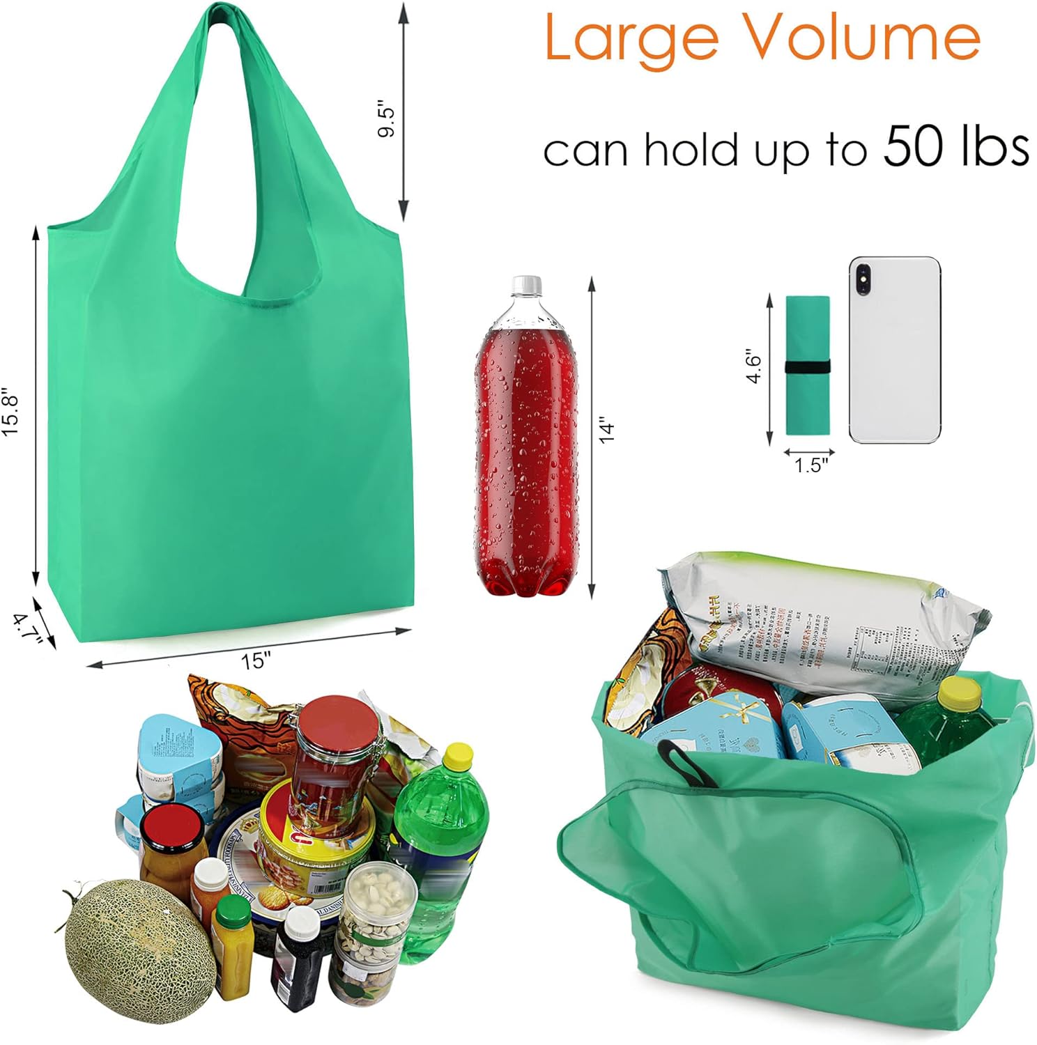 BeeGreen Reusable Grocery Bags – 10 Pack Extra Large Foldable