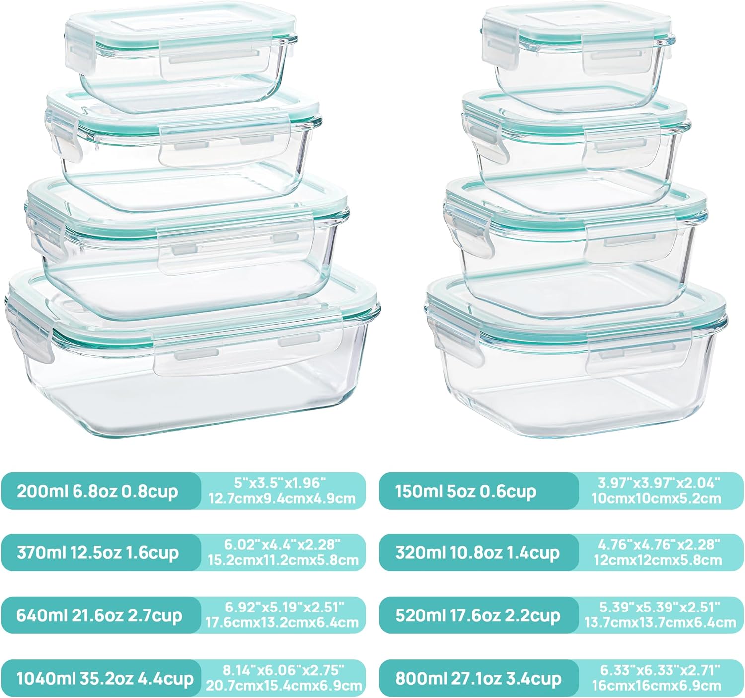 Vtopmart 8-Pack Glass Food Storage Containers with Airtight Lids