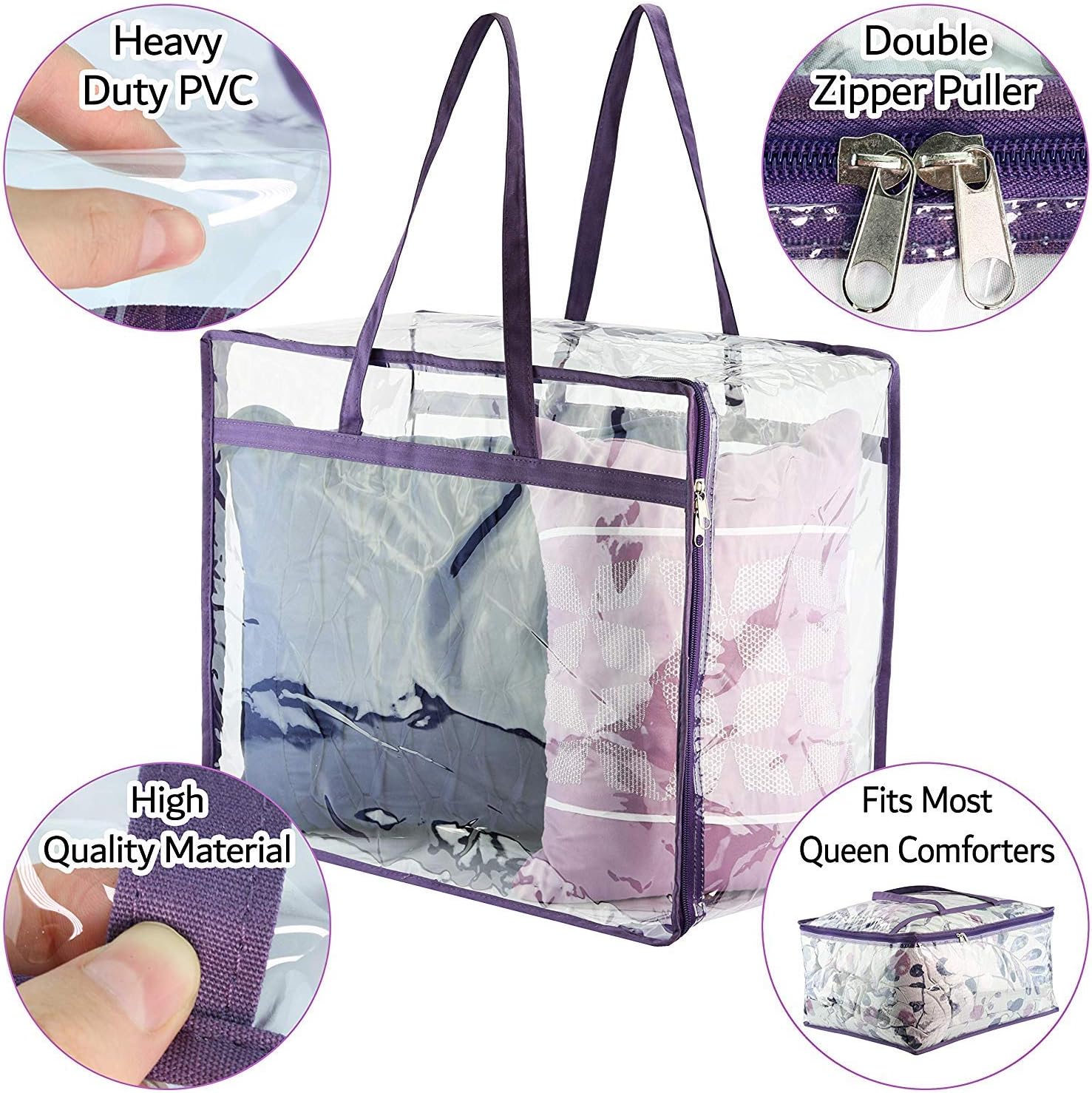 Clear Vinyl Zippered Storage Bags (3-Pack) – 40L Heavy-Duty Organizer