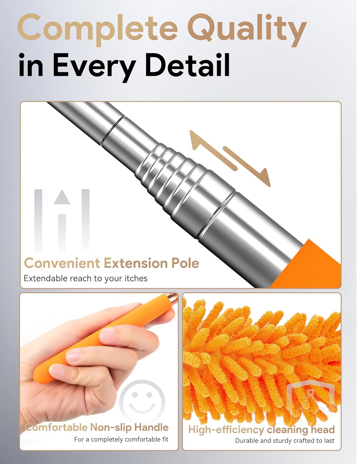 Microfiber Duster for Cleaning –  Hand Washable Duster with 2 Microfiber