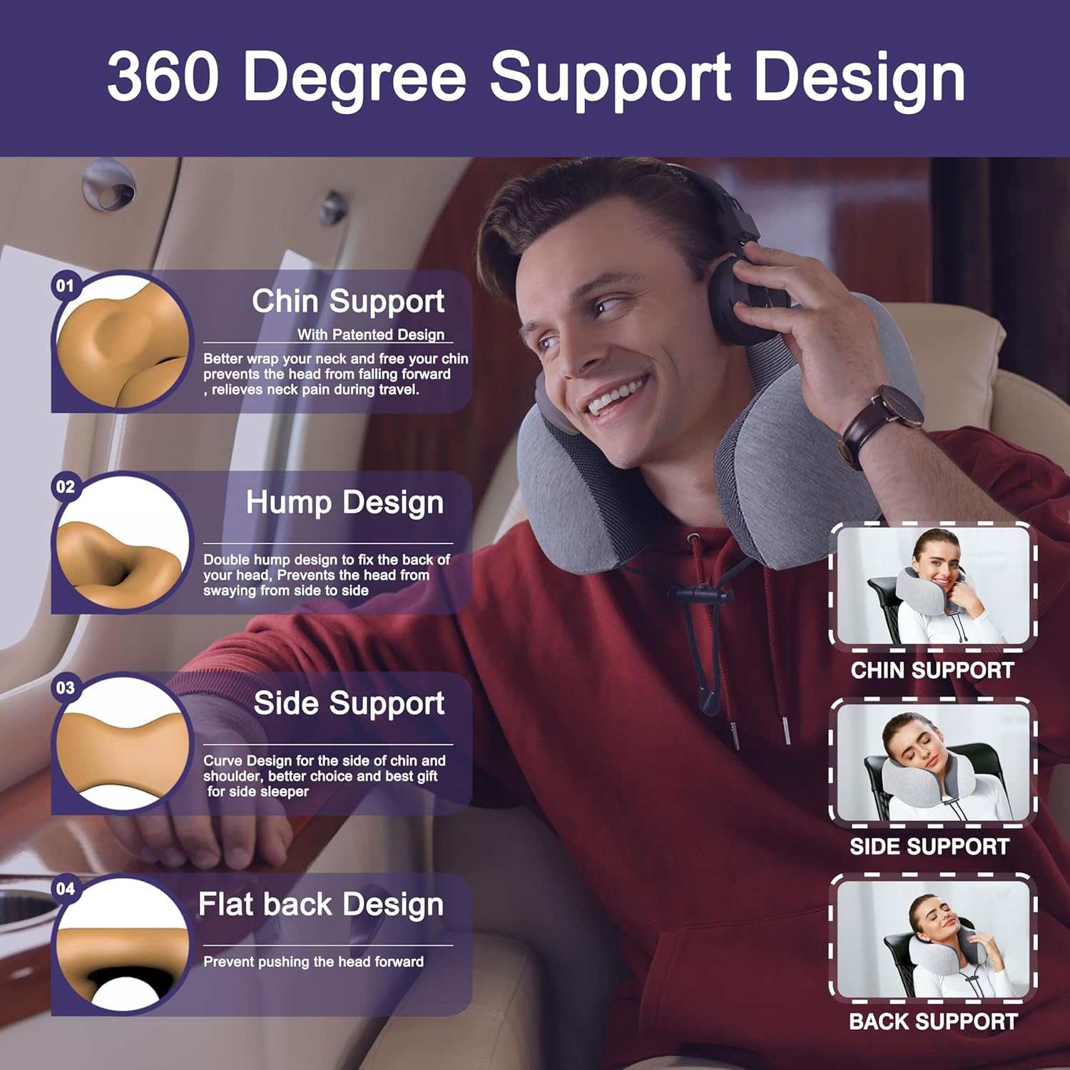 Memory Foam Travel Neck Pillow – Ergonomic Airplane Headrest
