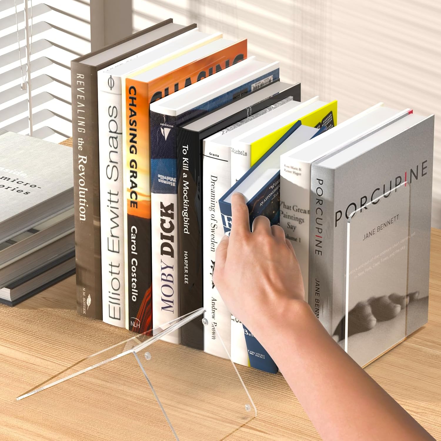 Clear Acrylic Bookends – 4 Pcs Heavy-Duty L-Shaped Book Holders