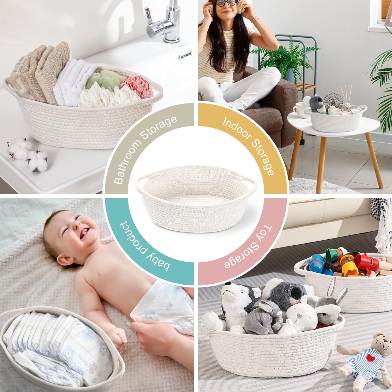 2 Pack Small Woven Gift Baskets with Ribbons & Bags – Decorative Cotton Rope