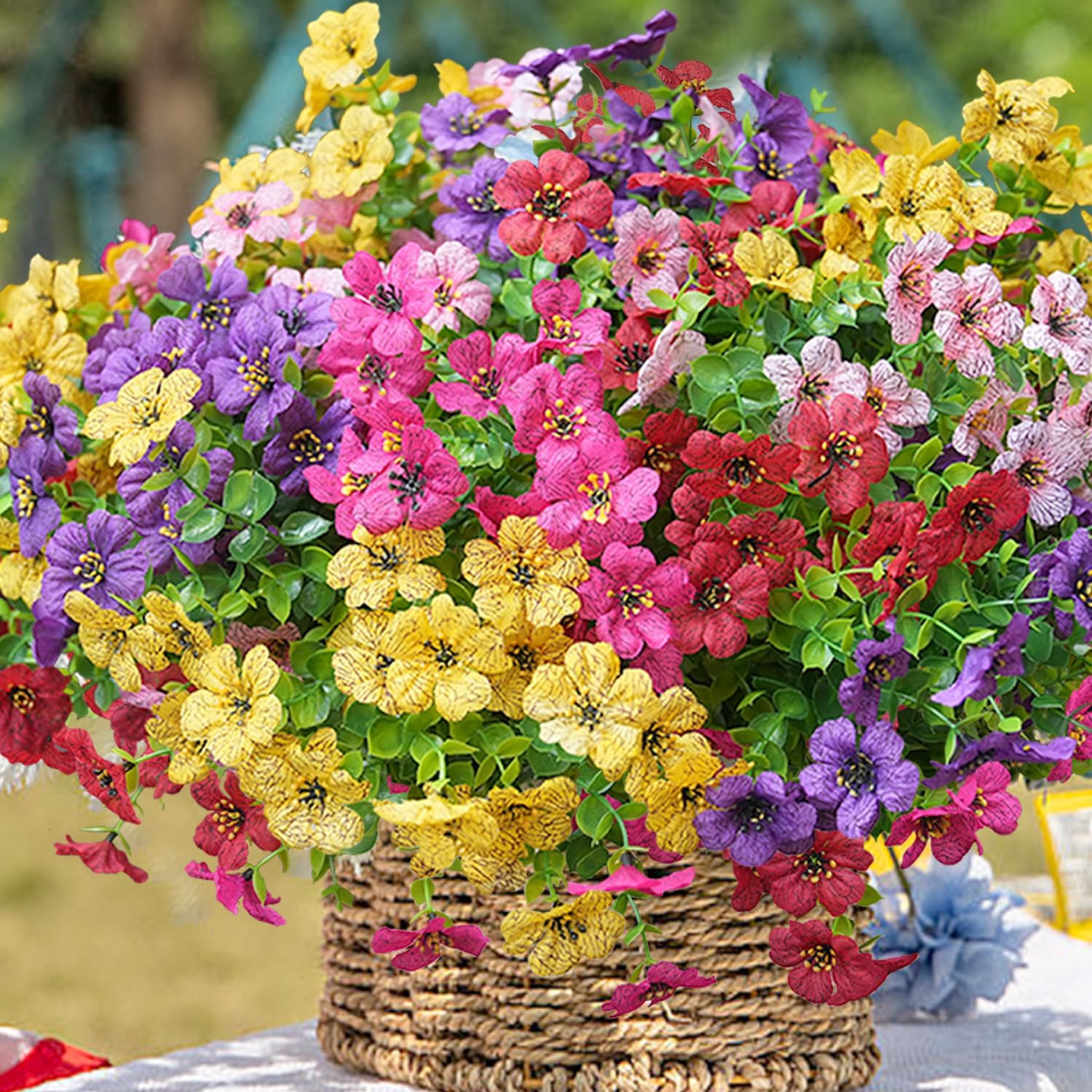 20 Bundles Artificial Outdoor Flowers – UV Resistant Faux Silk Plants for Porch & Patio
