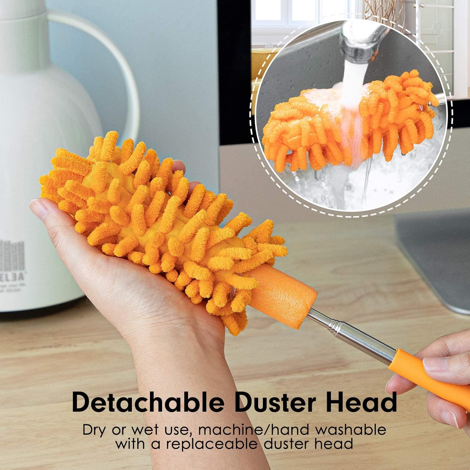 Microfiber Duster for Cleaning –  Hand Washable Duster with 2 Microfiber