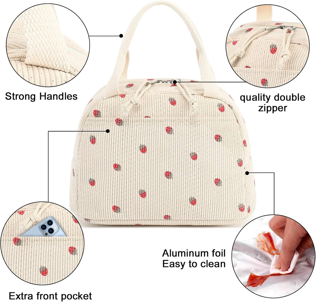 Corduroy Insulated Lunch Bag for Women – Stylish, Waterproof Cooler Tote