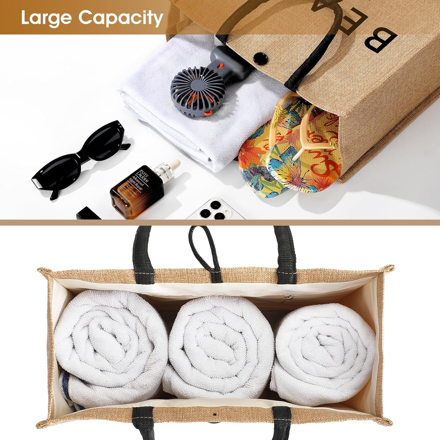 Large Beach Bag for Women – Woven Straw Tote Bag with Button Closure