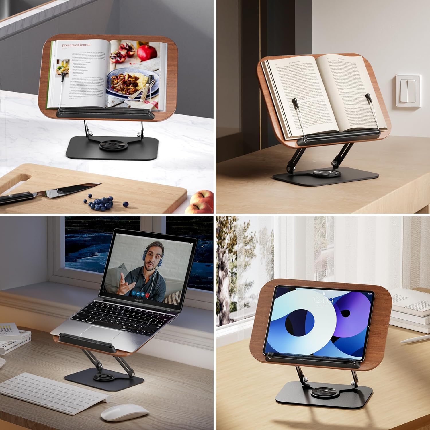 360° Adjustable Book Stand – Foldable Reading Holder with Clips