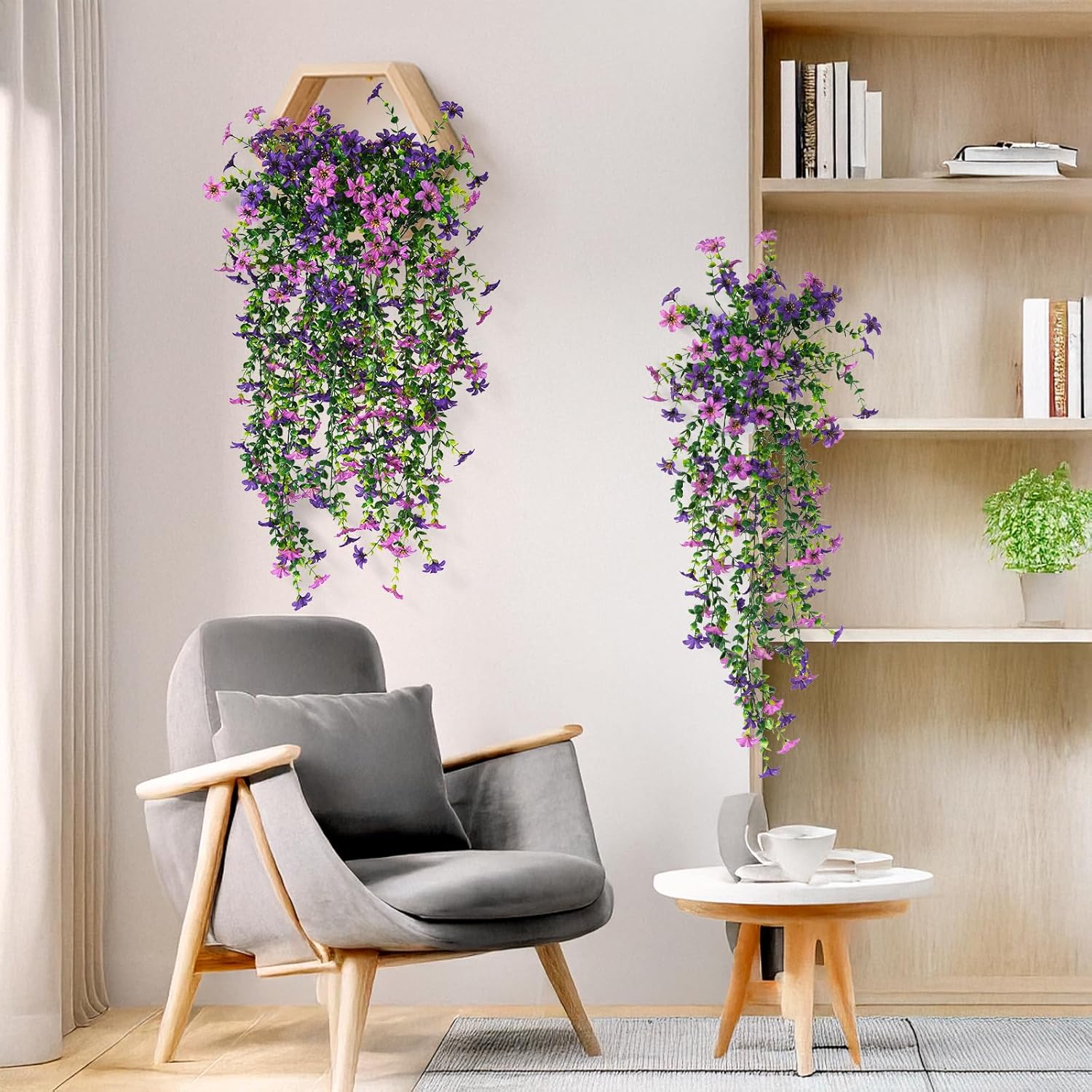 2PCS Artificial Hanging Flowers – Faux Daisies with Eucalyptus for Outdoor Decor