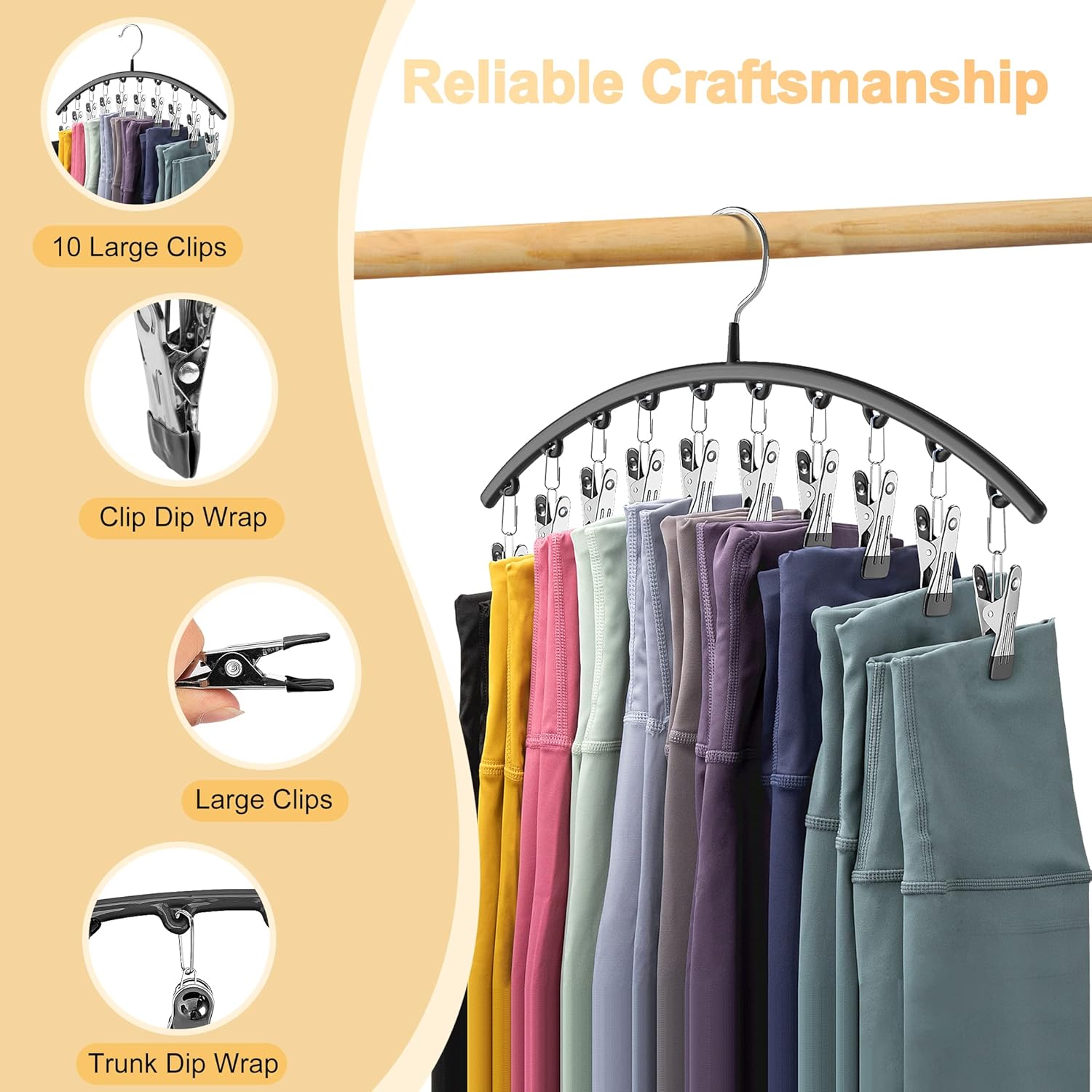 Legging Organizer for Closet – 2-Pack Metal Hangers with 10 Rubber-Coated