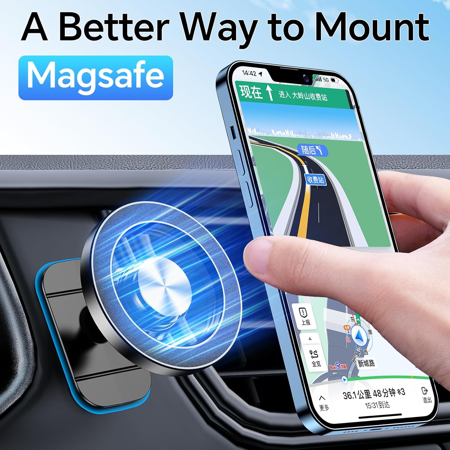 MagSafe Car Mount – 360° Magnetic Dash Phone Holder
