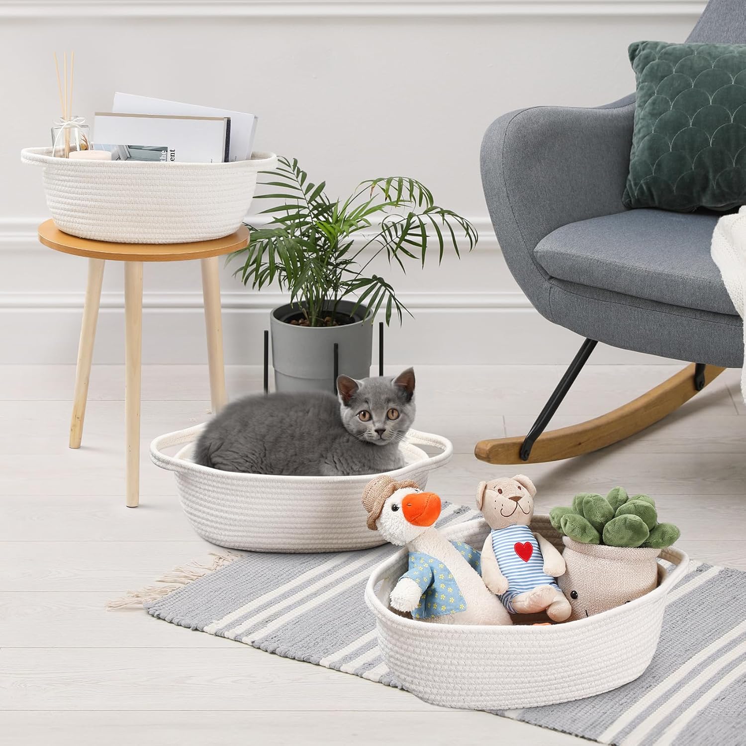 2 Pack Small Woven Gift Baskets with Ribbons & Bags – Decorative Cotton Rope