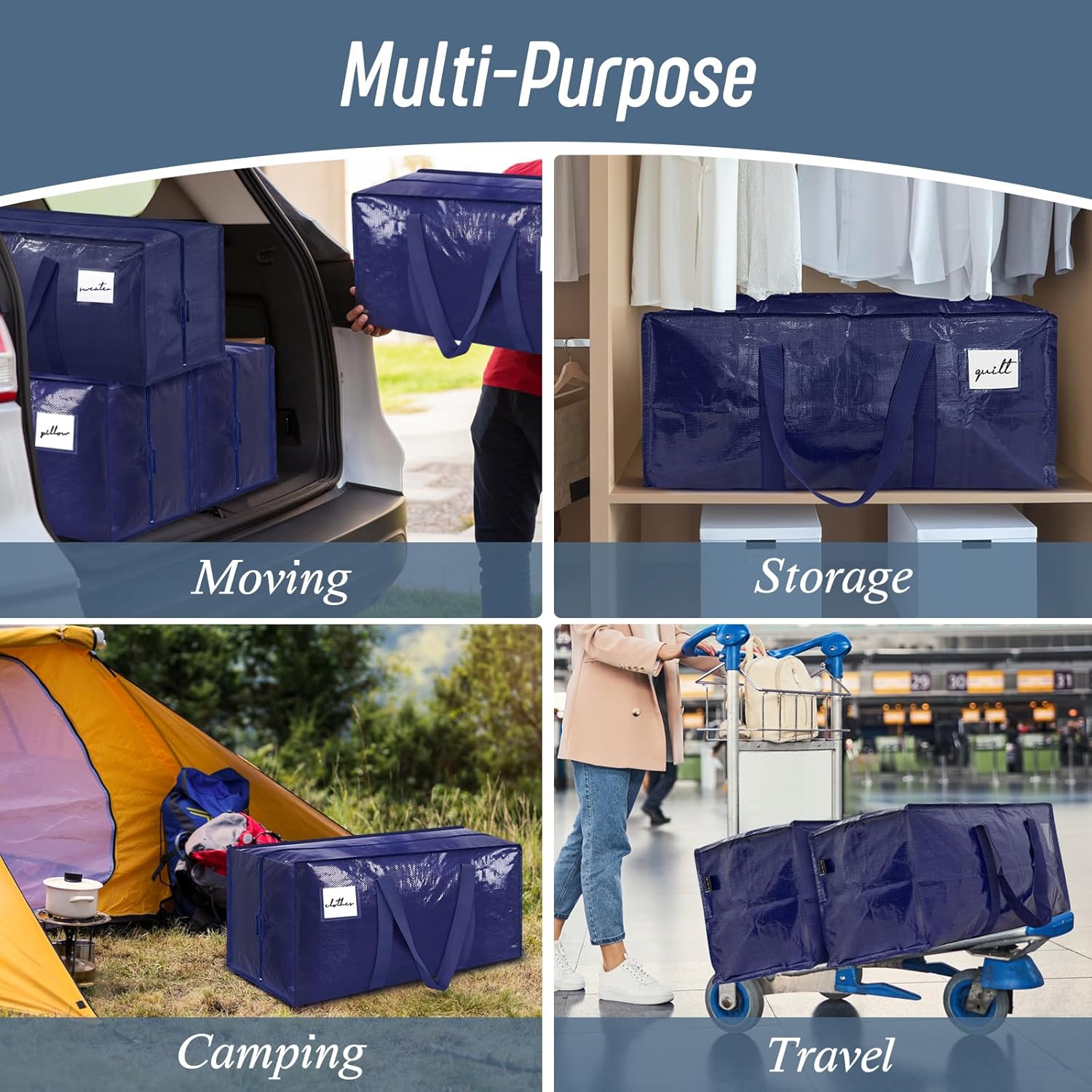6-Pack Extra Heavy Duty Large Moving Bags – Durable Waterproof Storage Totes