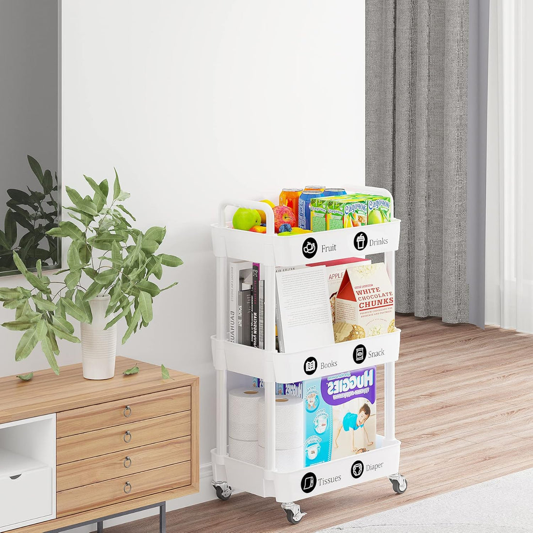3-Tier Storage Cart Multifunction Kitchen Storage Organizer Mobile Shelving