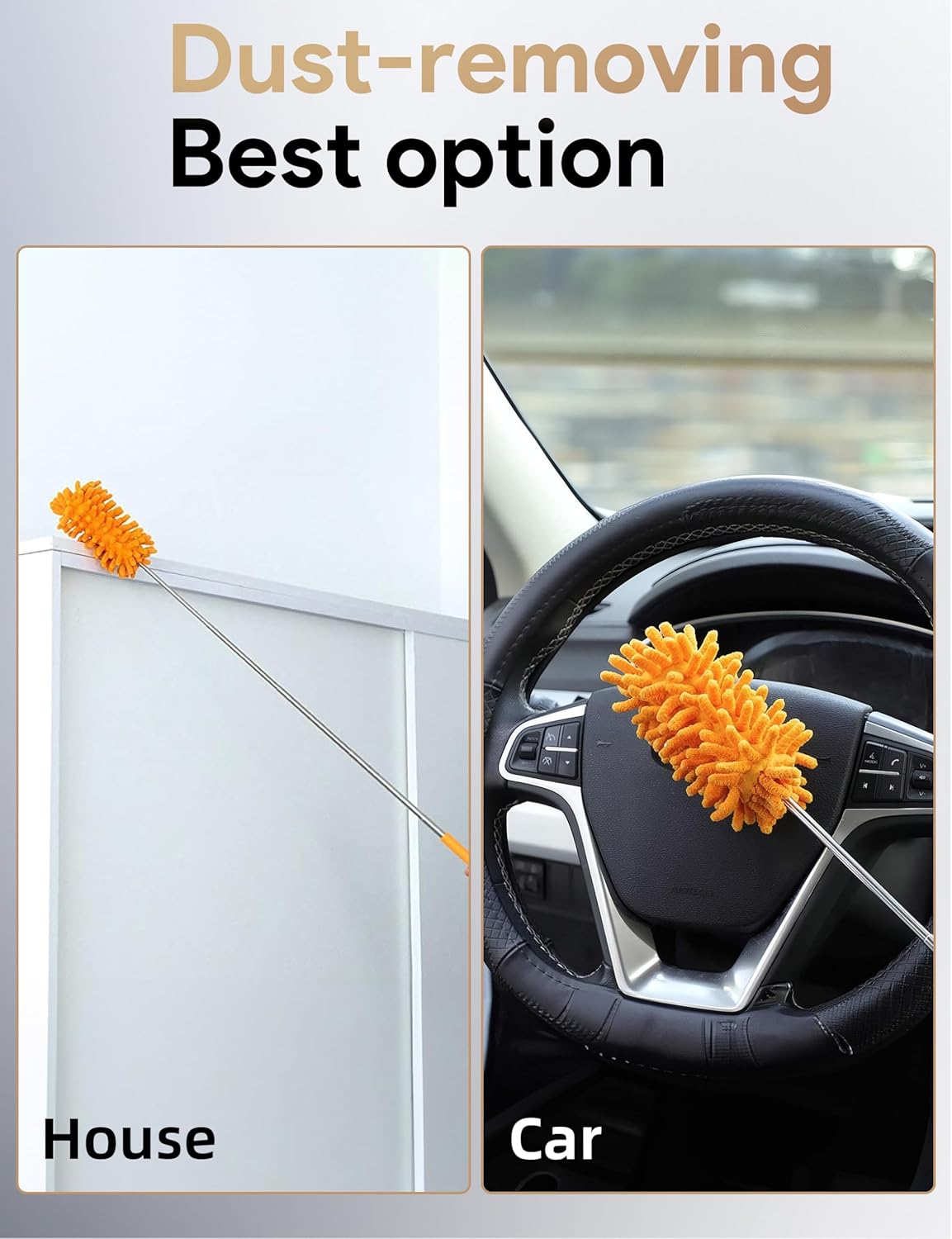 Microfiber Duster for Cleaning –  Hand Washable Duster with 2 Microfiber