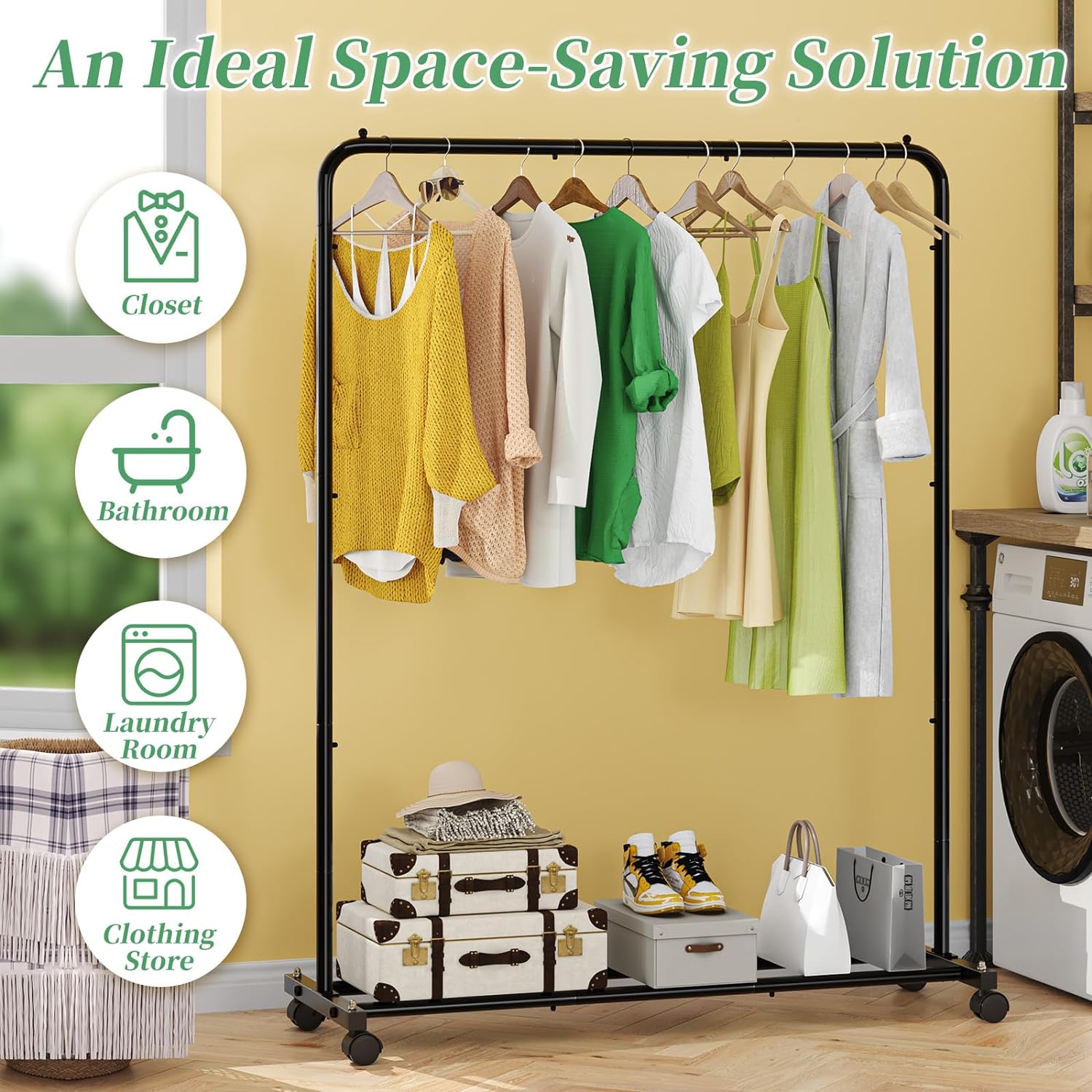 Rolling Clothes Rack with Storage Shelves – Heavy-Duty Garment Organizer