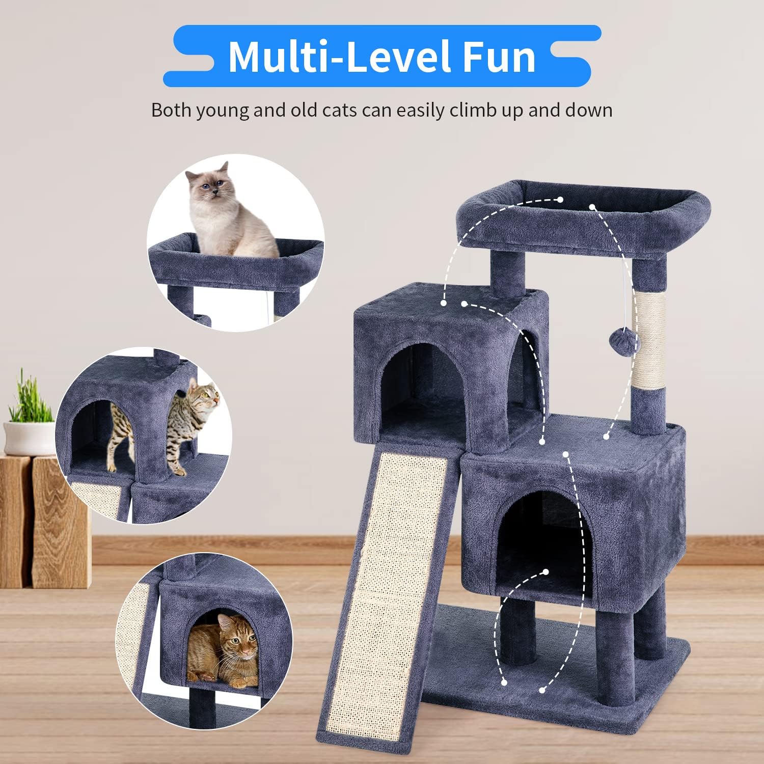 36-Inch Cat Tree for Indoor Cats – Multi-Level Cat Tower with Posts