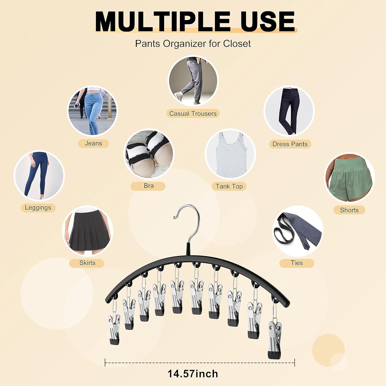 Legging Organizer for Closet – 2-Pack Metal Hangers with 10 Rubber-Coated