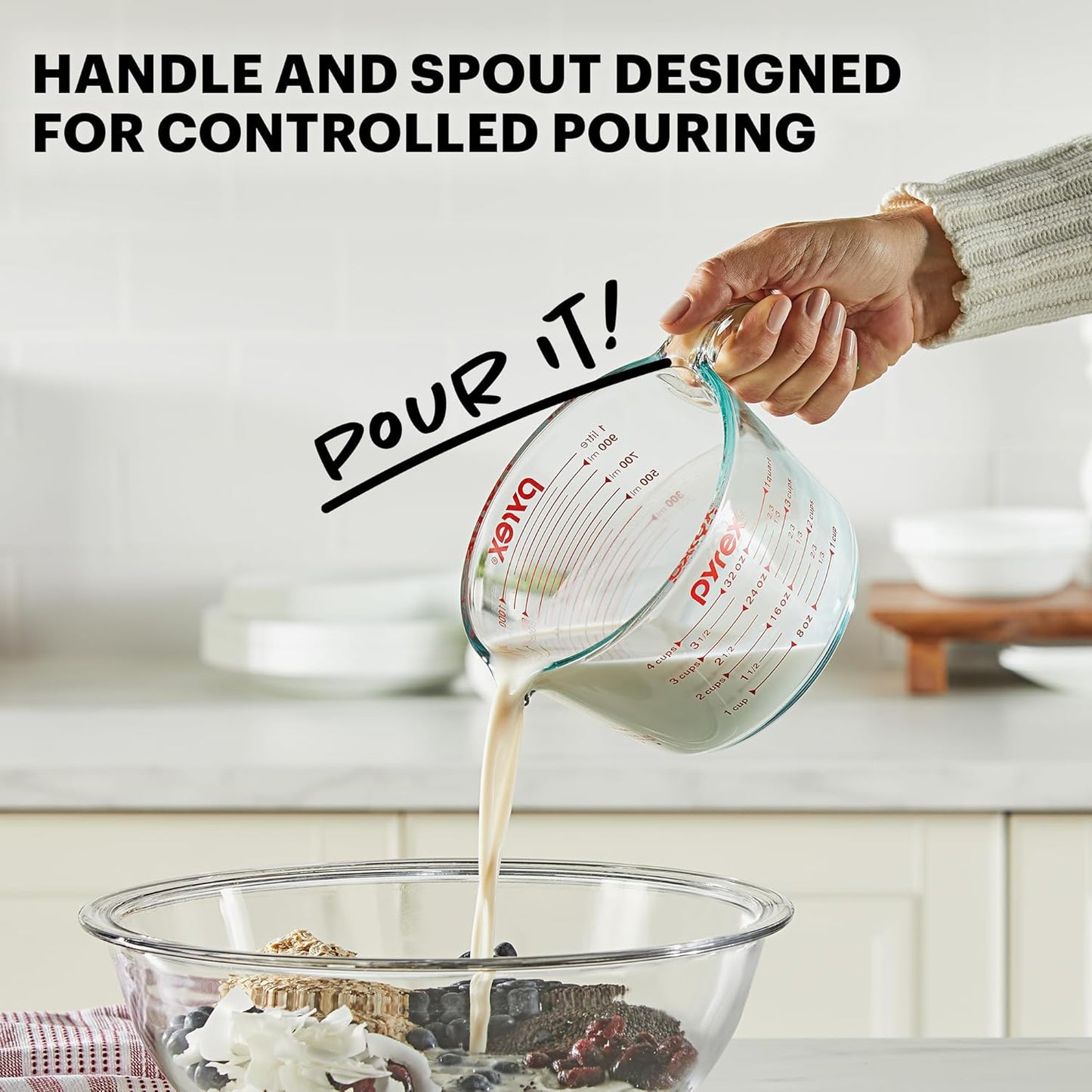 Pyrex Essentials (3-Pack) Glass Measuring Cups Set, (1, 2 & 4 Cup) Measuring Cups For Prepping, Baking and Cooking