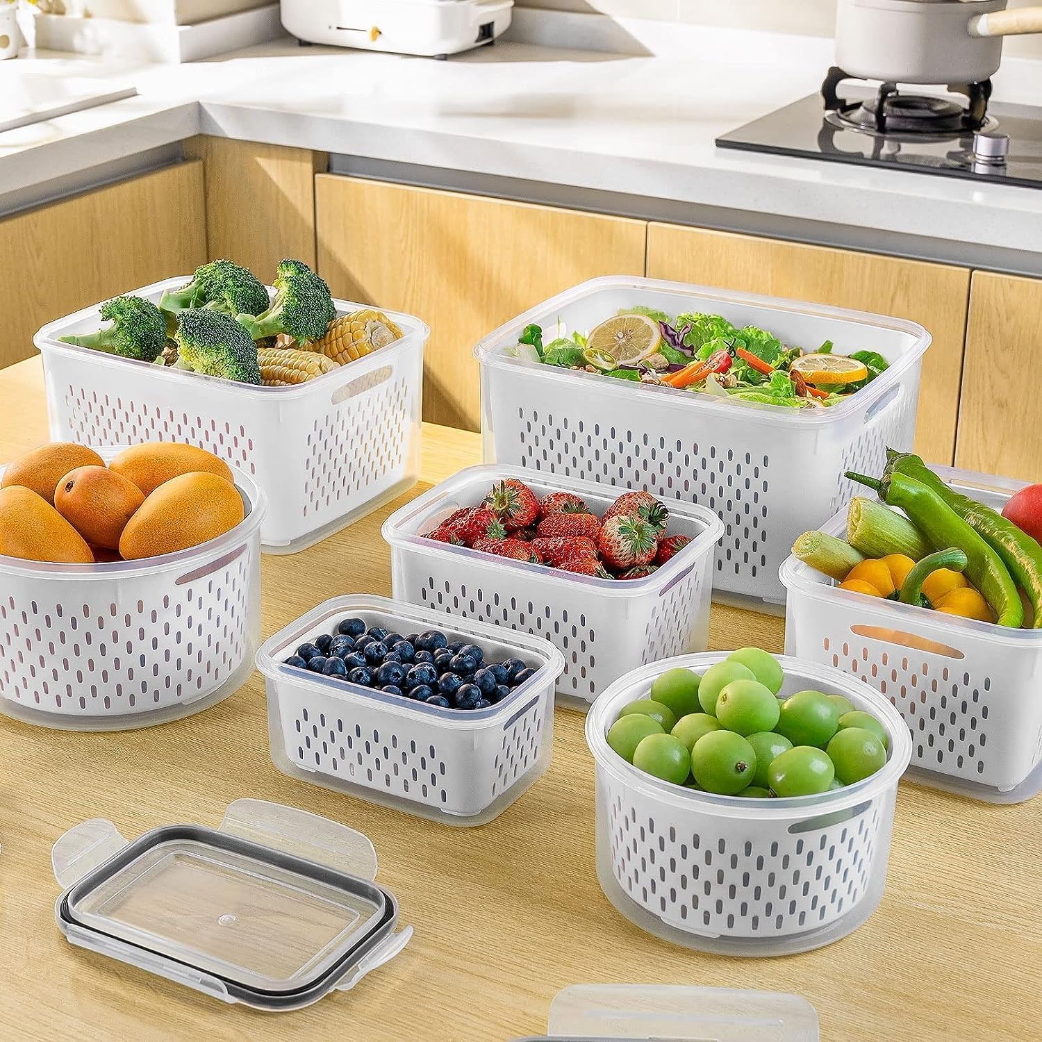 5 PCS Large Fruit Containers for Fridge - Leakproof Food Storage Containers