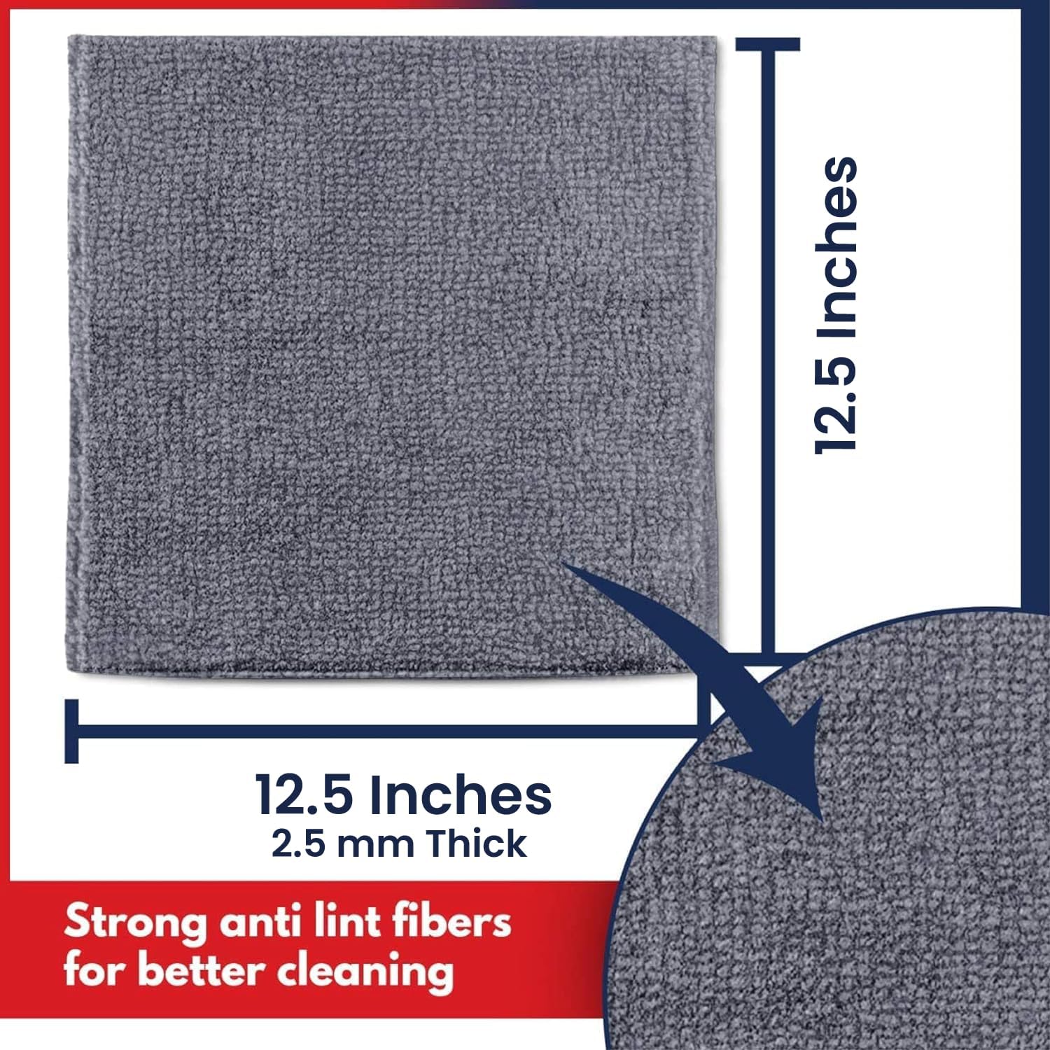 Cleaning Cloths 12 Pack – Ultra Absorbent, Lint-Free Towels 12.5"x12.5" (Grey)